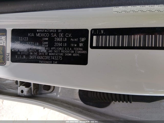 Продаж на аукціоні авто 2024 Kia Forte Gt, vin: 3KPF44AC0RE743275, номер лоту: 45647860
