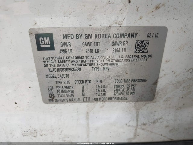 Продаж на аукціоні авто 2016 Buick Encore Convenience, vin: KL4CJBSB3GB635338, номер лоту: 45647882