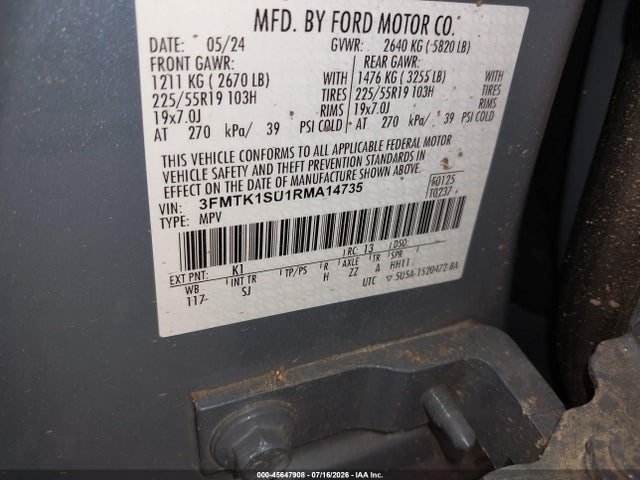 Продаж на аукціоні авто 2024 Ford Mustang Mach-e Select, vin: 3FMTK1SU1RMA14735, номер лоту: 45647908