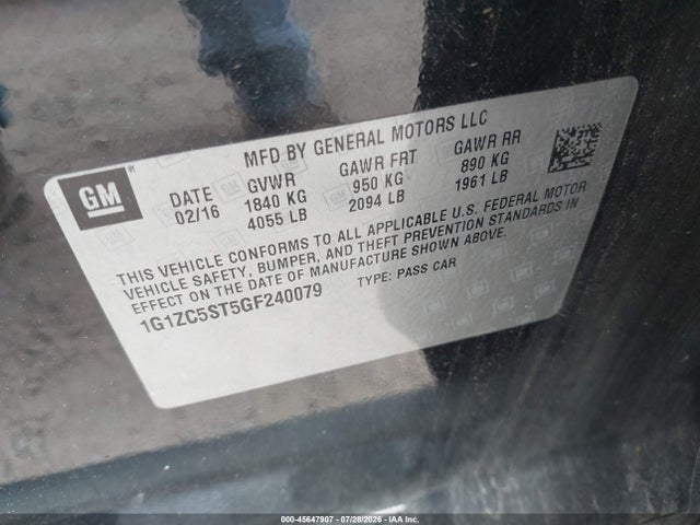 Chevrolet Malibu 1fl 2016 1G1ZC5ST5GF240079 Image 9