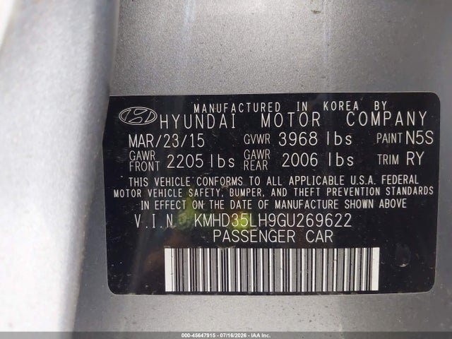 KMHD35LH9GU269622 Hyundai ELANTRA GT