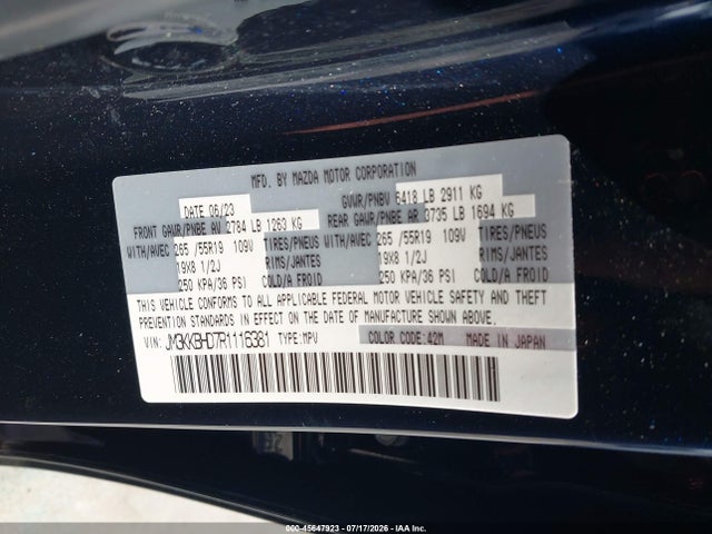 45647923 :رقم المزاد ، JM3KKBHD7R1116381 vin ، 2024 Mazda Cx-90 3.3 Turbo Preferred مزاد بيع