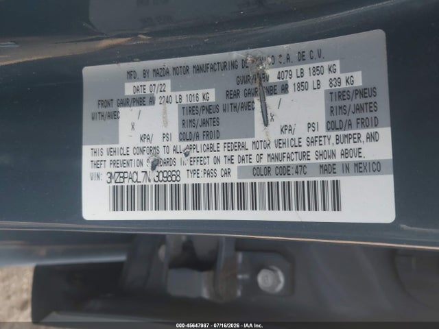 Продаж на аукціоні авто 2022 Mazda Mazda3 Carbon Edition, vin: 3MZBPACL7NM309868, номер лоту: 45647987