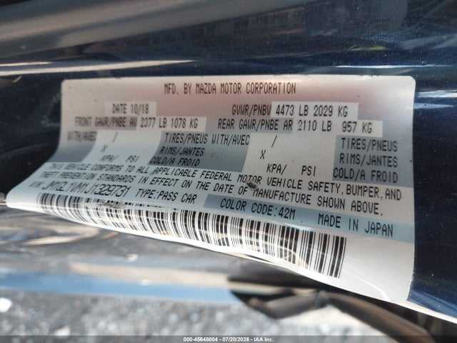 45648004 :رقم المزاد ، JM1GL1VM1J1329731 vin ، 2018 Mazda Mazda6 Touring مزاد بيع