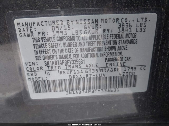 Nissan SENTRA SR 2015 3N1AB7AP3FY335631 Image 9