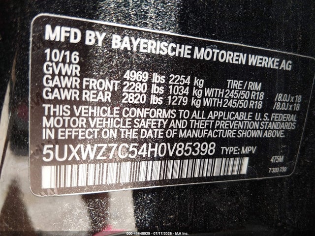 Продаж на аукціоні авто 2017 Bmw X3 Sdrive28i, vin: 5UXWZ7C54H0V85398, номер лоту: 45648029