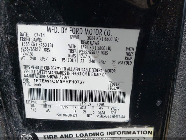 45648067 :رقم المزاد ، 1FTEW1CM5EKF10767 vin ، 2014 Ford F-150 Xl مزاد بيع