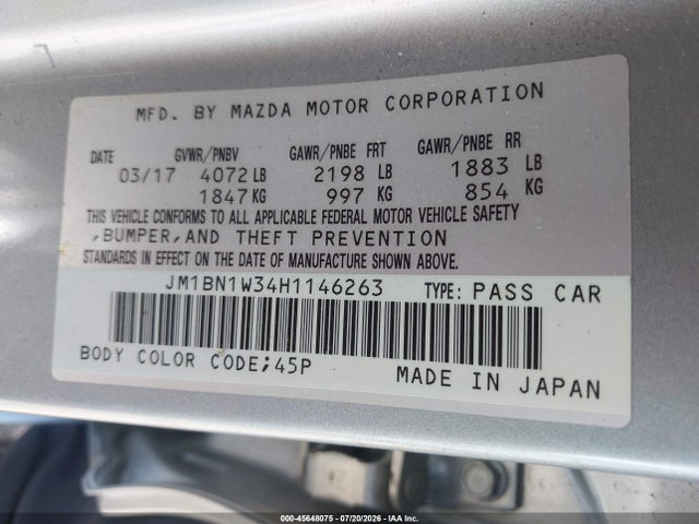 JM1BN1W34H1146263 Mazda Mazda3 Grand Touring