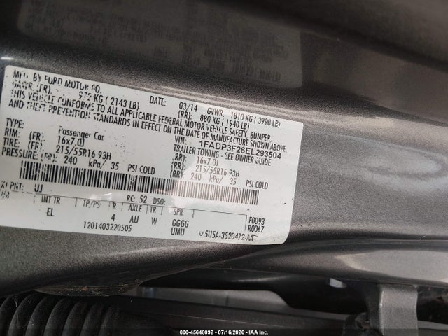 1FADP3F26EL293504 Ford FOCUS SE