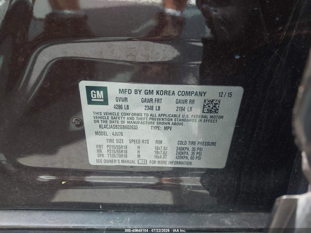 Aukcja sprzedaży 2016 Buick Encore, vin: KL4CJASB2GB602633, numer aukcji: 45648104