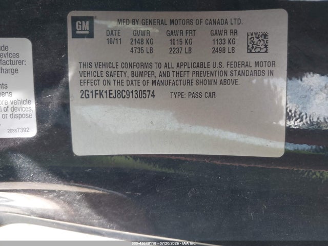 45648118 :رقم المزاد ، 2G1FK1EJ8C9130574 vin ، 2012 Chevrolet Camaro 2ss مزاد بيع
