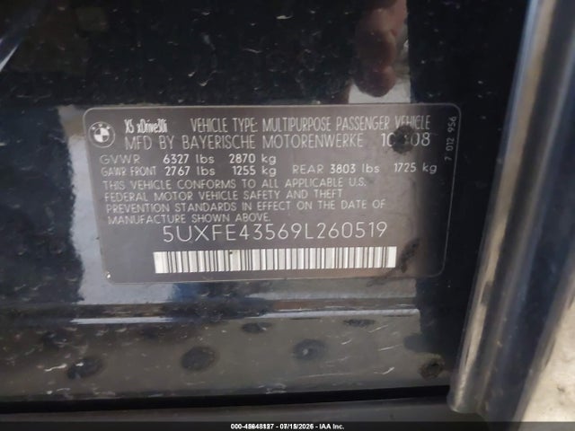 45648127 :رقم المزاد ، 5UXFE43569L260519 vin ، 2009 Bmw X5 Xdrive30i مزاد بيع