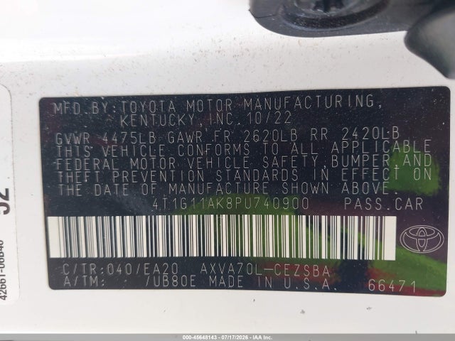Aukcja sprzedaży 2023 Toyota Camry Se, vin: 4T1G11AK8PU740900, numer aukcji: 45648143