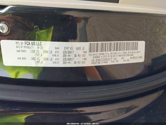 Aukcja sprzedaży 2019 Chrysler Pacifica Touring Plus, vin: 2C4RC1FG7KR516177, numer aukcji: 45648160