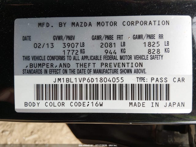 Aukcja sprzedaży 2013 Mazda Mazda3 I Touring, vin: JM1BL1VP6D1804055, numer aukcji: 45648161