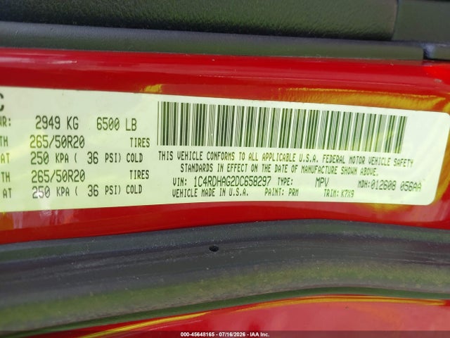 45648165 :رقم المزاد ، 1C4RDHAG2DC658297 vin ، 2013 Dodge Durango Sxt مزاد بيع