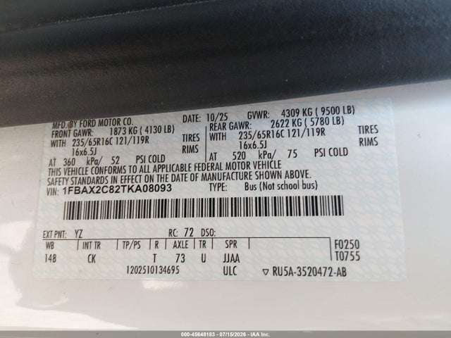 Ford Transit-350 Passenger Van Xlt 2026 1FBAX2C82TKA08093 Image 9