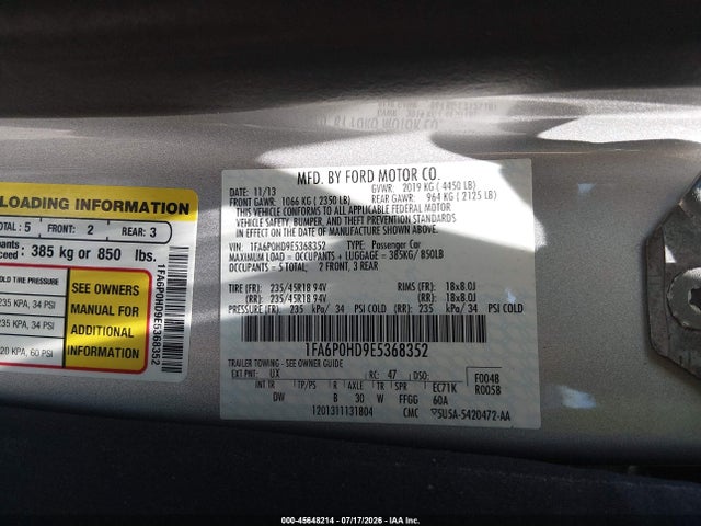 Продажа на аукционе авто 2014 Ford Fusion Se, vin: 1FA6P0HD9E5368352, номер лота: 45648214