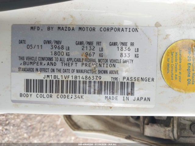 Aukcja sprzedaży 2011 Mazda Mazda3 I Touring, vin: JM1BL1VF1B1486379, numer aukcji: 45648254