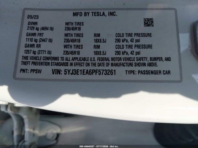 Tesla Model 3 Rear-wheel Drive 2023 5YJ3E1EA6PF573261 Image 9