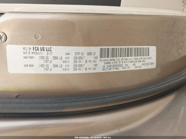 Aukcja sprzedaży 2017 Chrysler Pacifica Touring-l, vin: 2C4RC1BG7HR705331, numer aukcji: 45648286