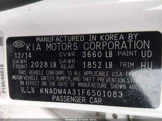 KIA RIO LX 2015 KNADM4A31F6501083 Image 9