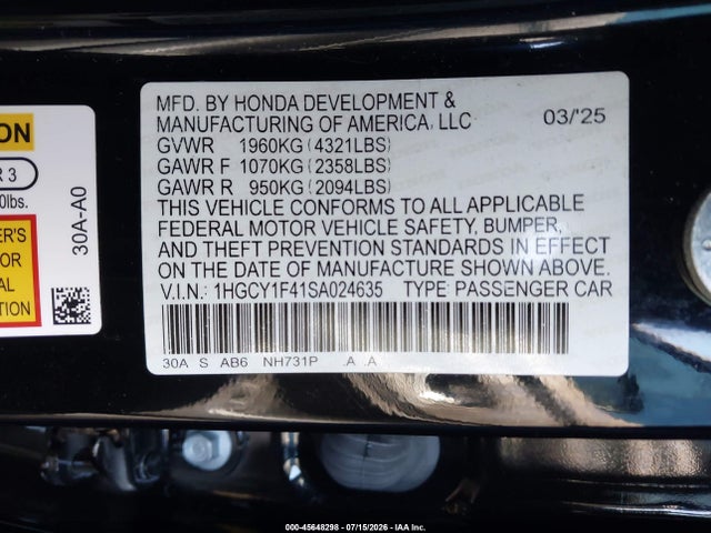 1HGCY1F41SA024635 Honda ACCORD SE