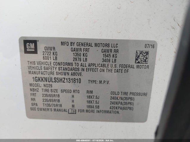 2017 Gmc Acadia Slt-1 მანქანა იყიდება აუქციონზე, vin: 1GKKNULS5HZ131810, აუქციონის ნომერი: 45648301