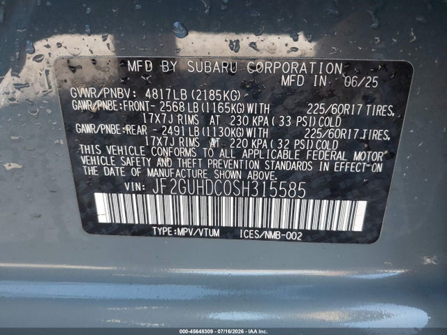 Subaru Crosstrek Premium 2025 JF2GUHDC0SH315585 Image 9