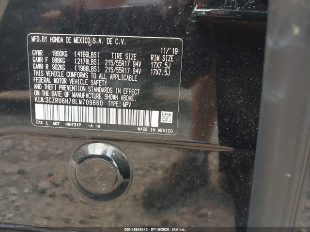 3CZRU6H78LM709660 Honda Hr-v Awd Ex-l