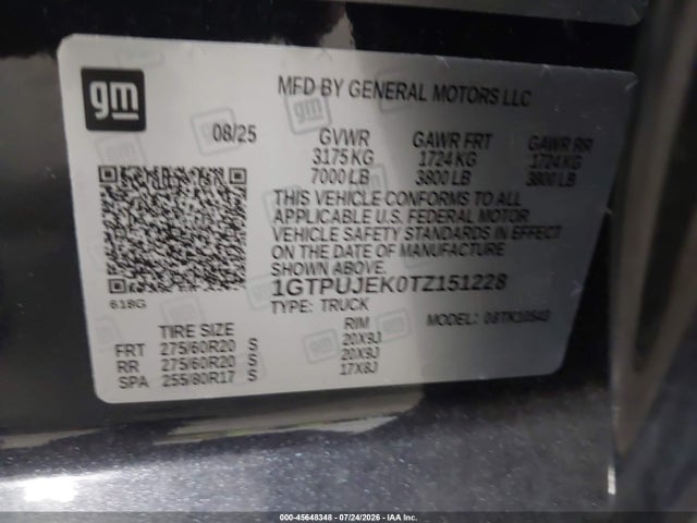 Продаж на аукціоні авто 2026 Gmc Sierra 1500 , Short Bed, Elevation, 4wd, vin: 1GTPUJEK0TZ151228, номер лоту: 45648348