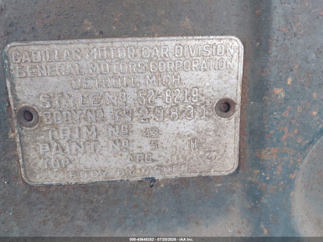 45648352 :رقم المزاد ، 526263121 vin ، 1952 Cadillac Sedan مزاد بيع