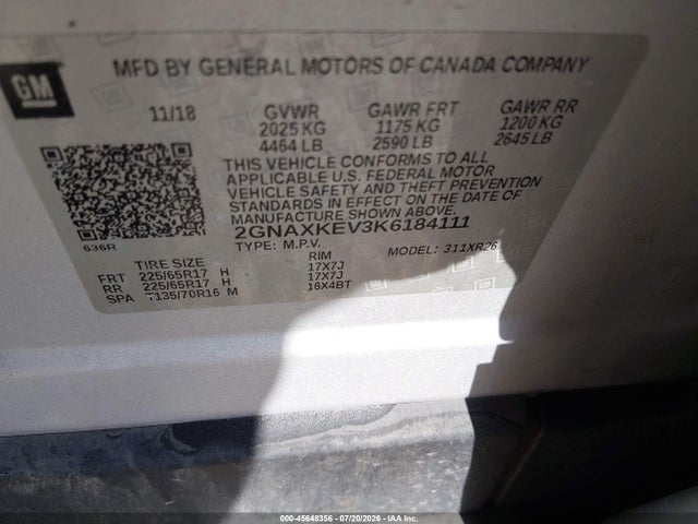 Chevrolet EQUINOX LT 2019 2GNAXKEV3K6184111 Image 9