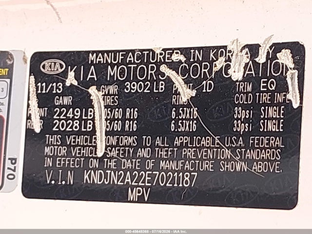 2014 Kia Soul მანქანა იყიდება აუქციონზე, vin: KNDJN2A22E7021187, აუქციონის ნომერი: 45648368