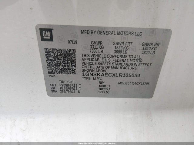 1GNSKAECXLR105034 Chevrolet Tahoe 4wd Ls