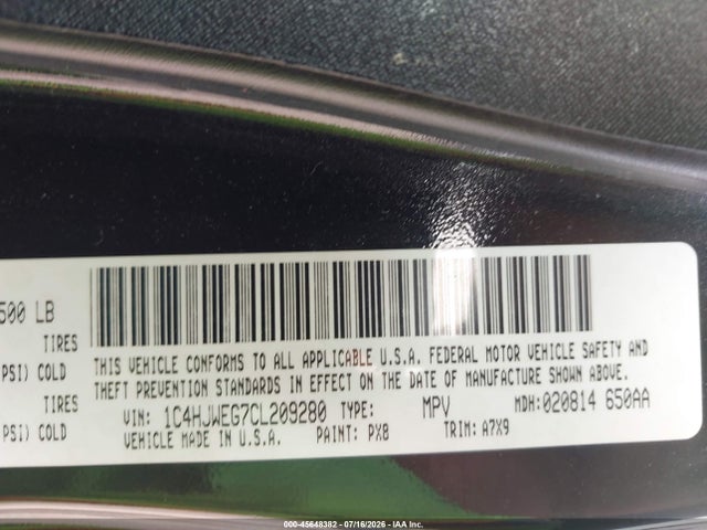 2012 Jeep Wrangler Unlimited Sahara მანქანა იყიდება აუქციონზე, vin: 1C4HJWEG7CL209280, აუქციონის ნომერი: 45648382