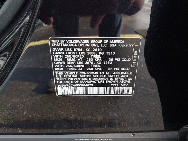 Aukcja sprzedaży 2023 Volkswagen Atlas 3.6l V6 Se W/technology, vin: 1V2WR2CA0PC504023, numer aukcji: 45648458
