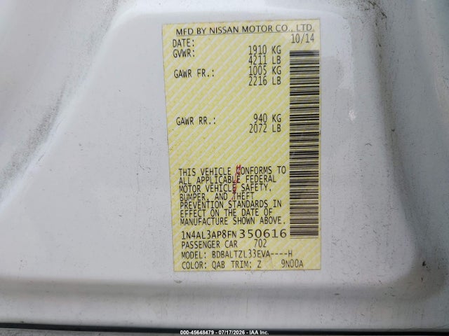 Nissan Altima 2.5 Sl 2015 1N4AL3AP8FN350616 Image 9