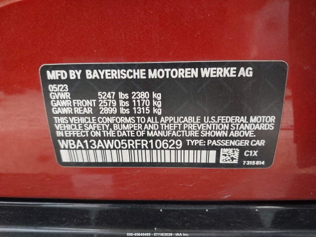 Продаж на аукціоні авто 2024 Bmw M440i Gran Coupe Xdrive, vin: WBA13AW05RFR10629, номер лоту: 45648495