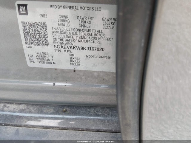 45648517 :رقم المزاد ، 5GAEVAKW9KJ167020 vin ، 2019 Buick Enclave Awd Essence مزاد بيع