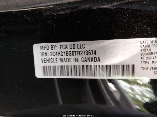 2026 Chrysler Pacifica Select მანქანა იყიდება აუქციონზე, vin: 2C4RC1BG0TR273674, აუქციონის ნომერი: 45648532