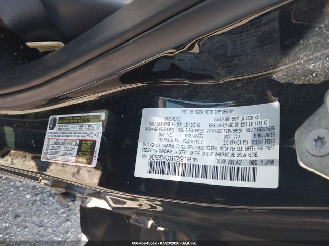 45648542 :رقم المزاد ، JM3TB3DV4C0367249 vin ، 2012 Mazda Cx-9 Grand Touring مزاد بيع