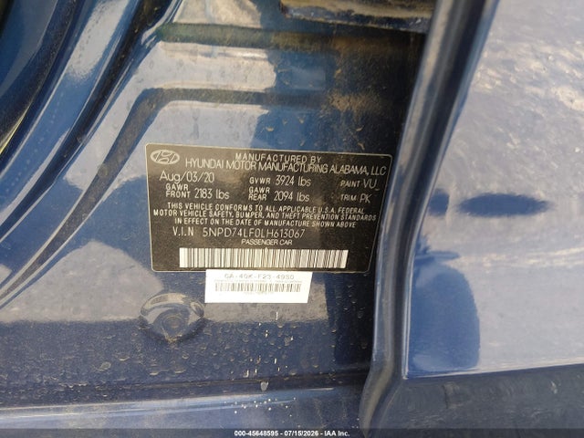 Продаж на аукціоні авто 2020 Hyundai Elantra Se, vin: 5NPD74LF0LH613067, номер лоту: 45648595