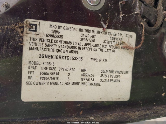 45648638 :رقم المزاد ، 3GNEK18RXTG163206 vin ، 1996 Chevrolet Tahoe K1500 مزاد بيع