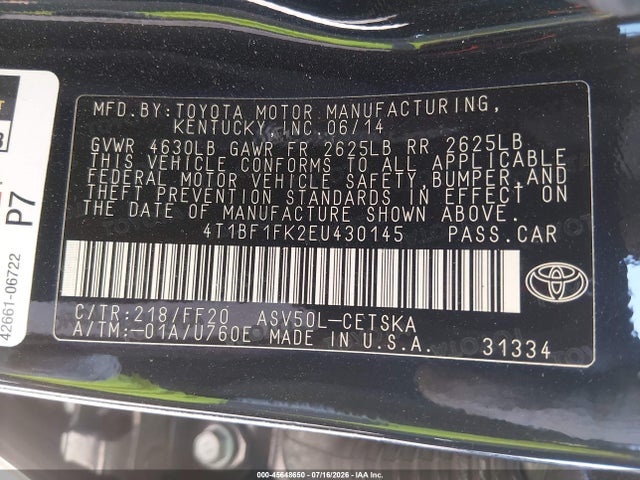 Toyota CAMRY SE 2014 4T1BF1FK2EU430145 Image 9