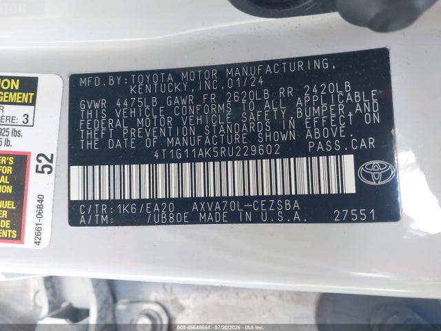 Toyota CAMRY SE 2024 4T1G11AK5RU229602 Image 9