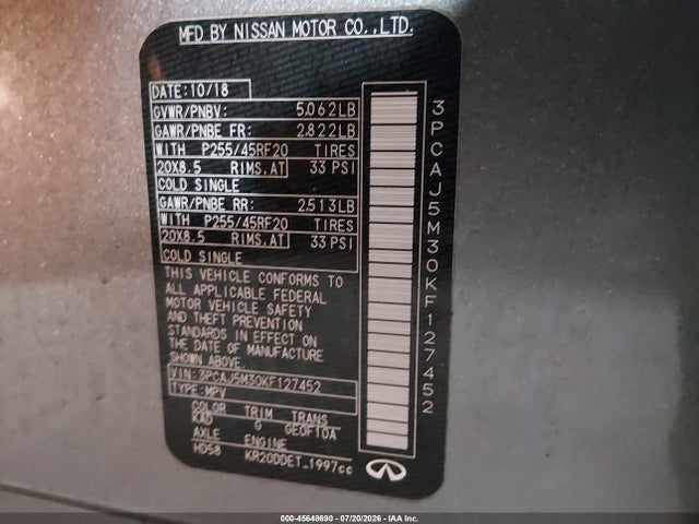 Продаж на аукціоні авто 2019 Infiniti Qx50 Essential, vin: 3PCAJ5M30KF127452, номер лоту: 45648690