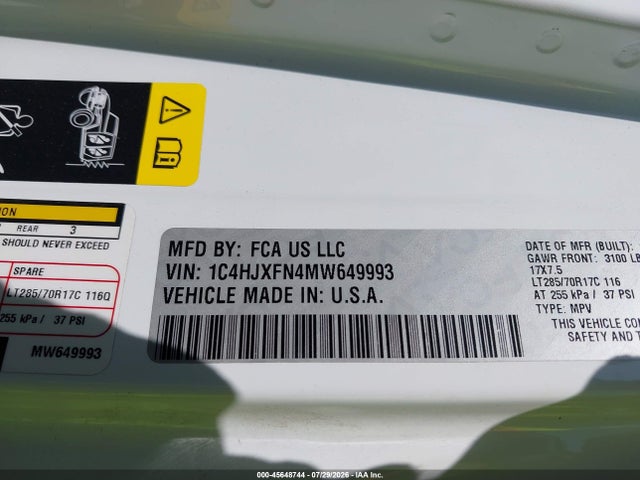 1C4HJXFN4MW649993 Jeep Wrangler Unlimited Rubicon 4x4