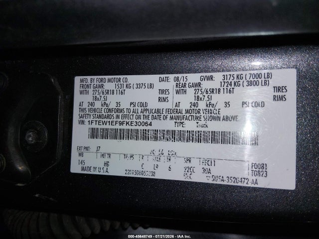 Ford F-150 Lariat 2015 1FTEW1EF9FKE30064 Image 9