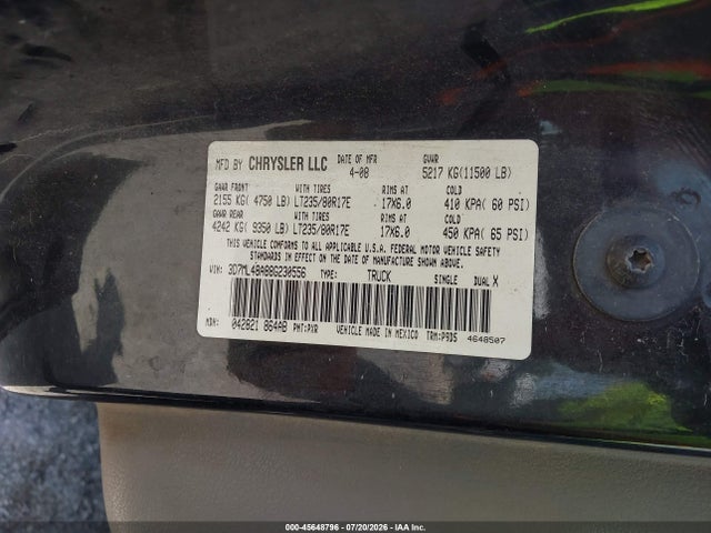 45648796 :رقم المزاد ، 3D7ML48A88G230556 vin ، 2008 Dodge Ram 3500 St/sxt مزاد بيع